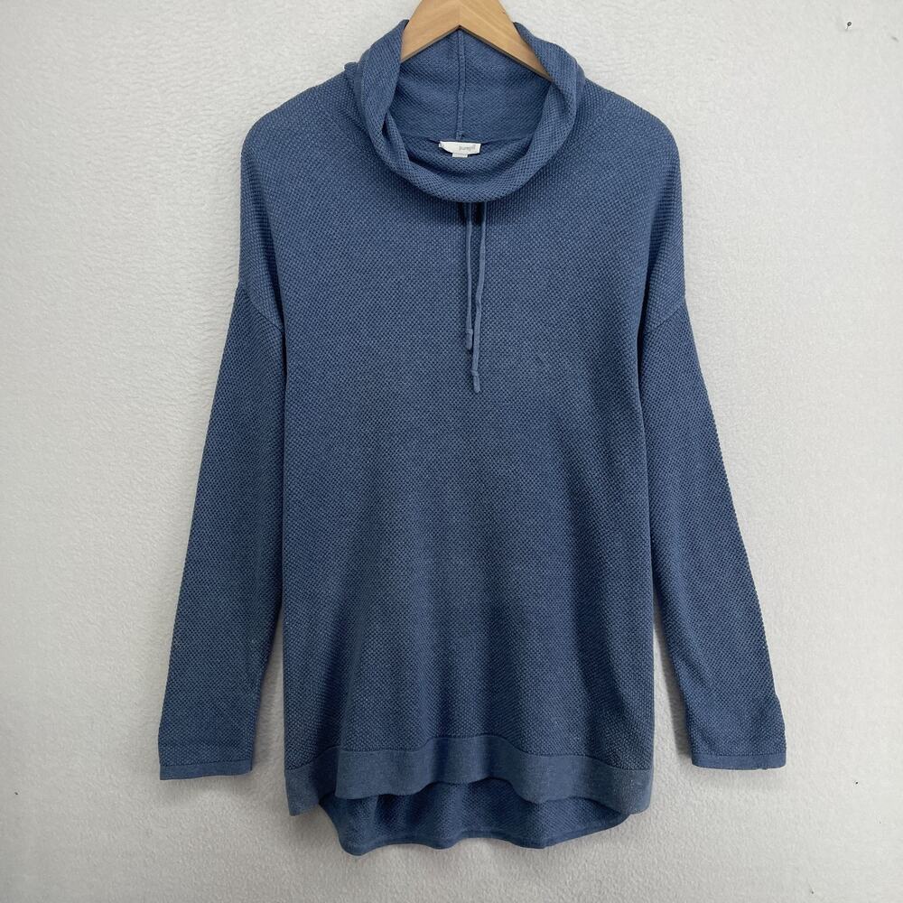 PURE JILL J.JILL Sweater M Waffle Thermal Cowl Neck Pullover Cotton Blend Blue